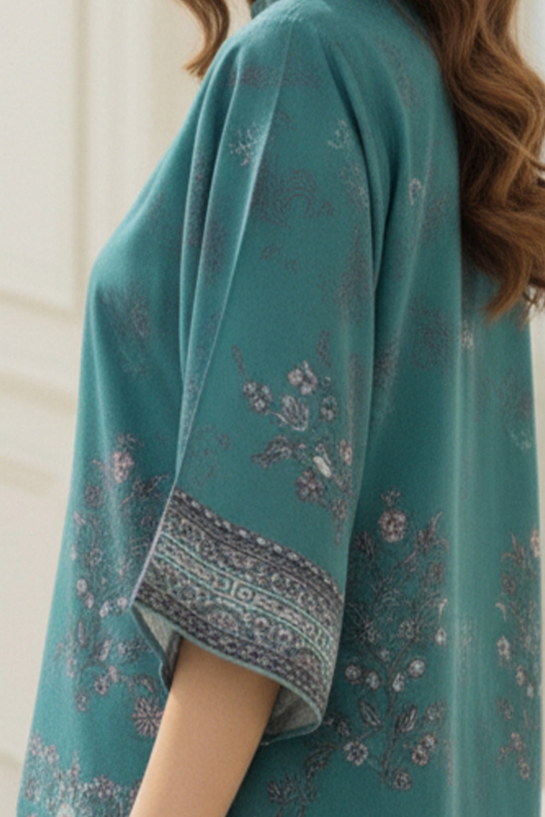 2 Pc Unstitched Premium dark cyan Printed Co-Ord Set Suit