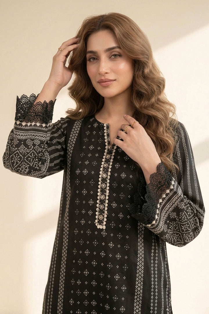 2 Piece Black Unstitched Printed Cambric Co-Ord Set