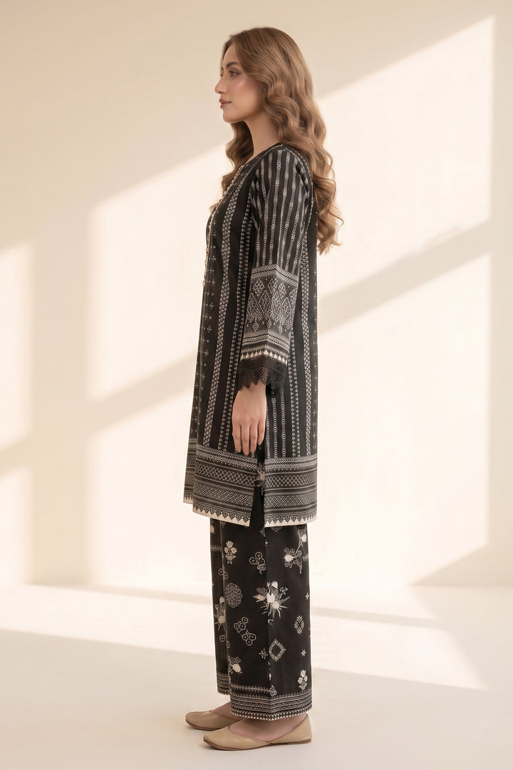2 Piece Black Unstitched Printed Cambric Co-Ord Set