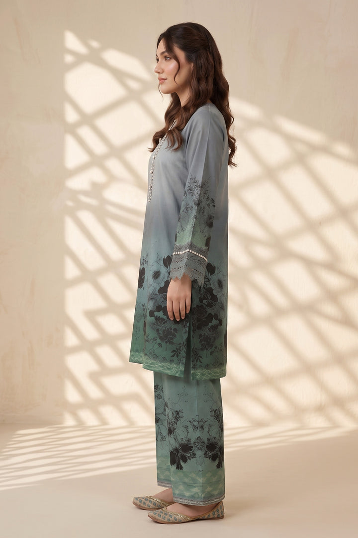 2 Piece Blue Grey Unstitched Printed Cambric Co-Ord Set