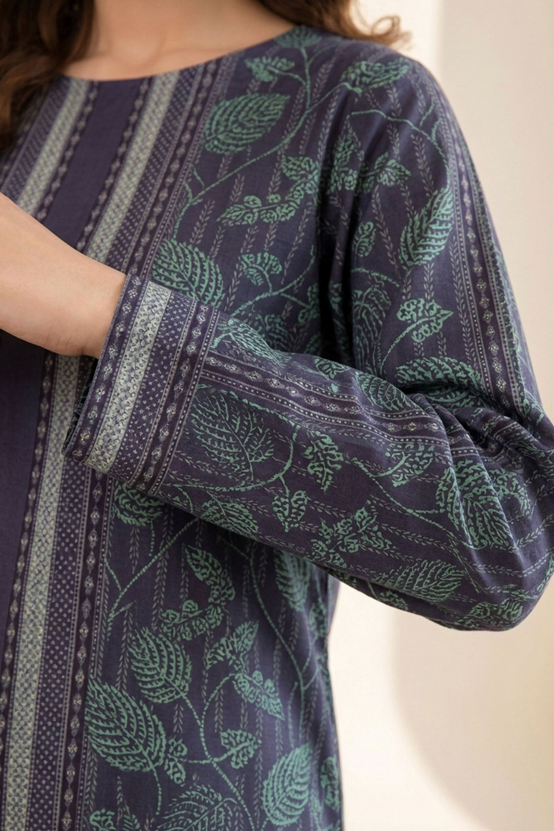 2 Piece Cadet Blue Unstitched Printed Cambric Co-Ord Set