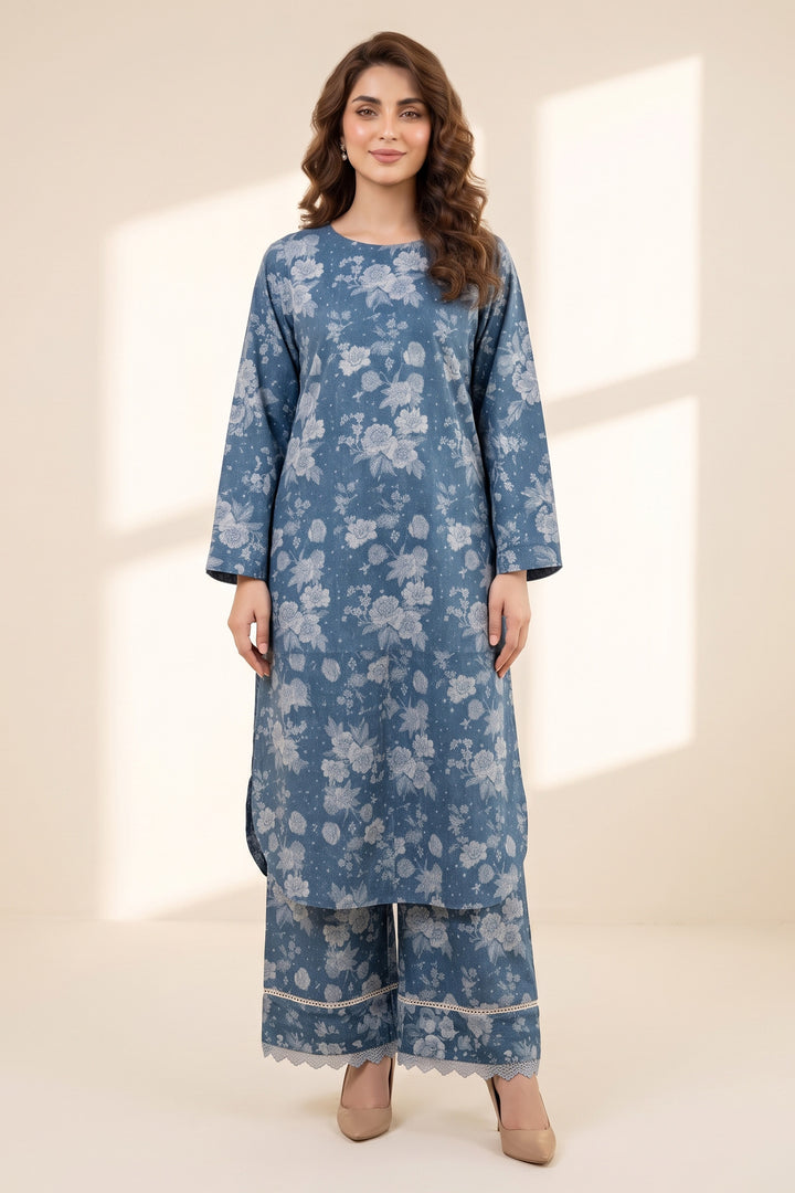 2 Piece Classic Blue Unstitched Printed Cambric Co-Ord Set