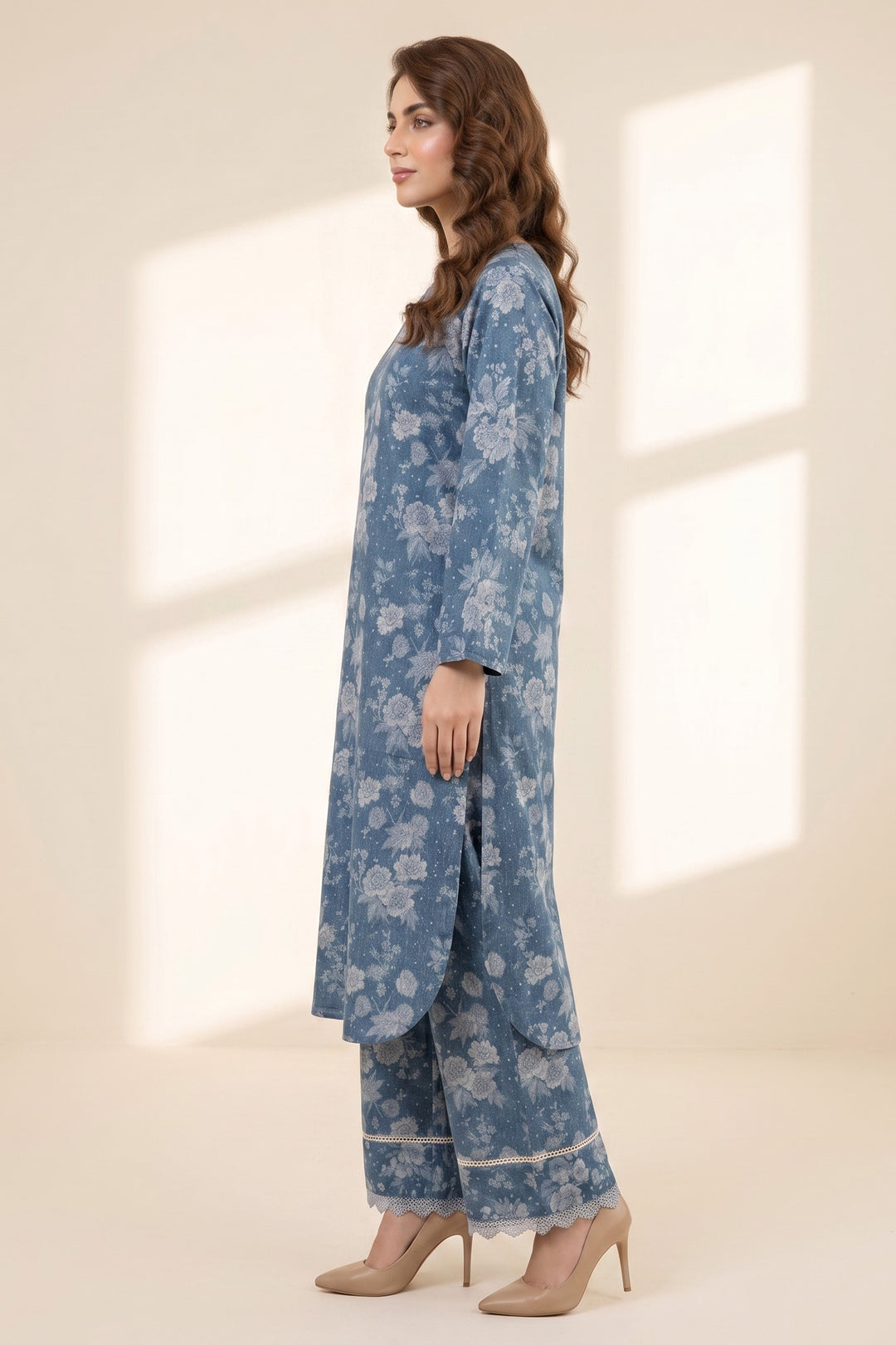2 Piece Classic Blue Unstitched Printed Cambric Co-Ord Set