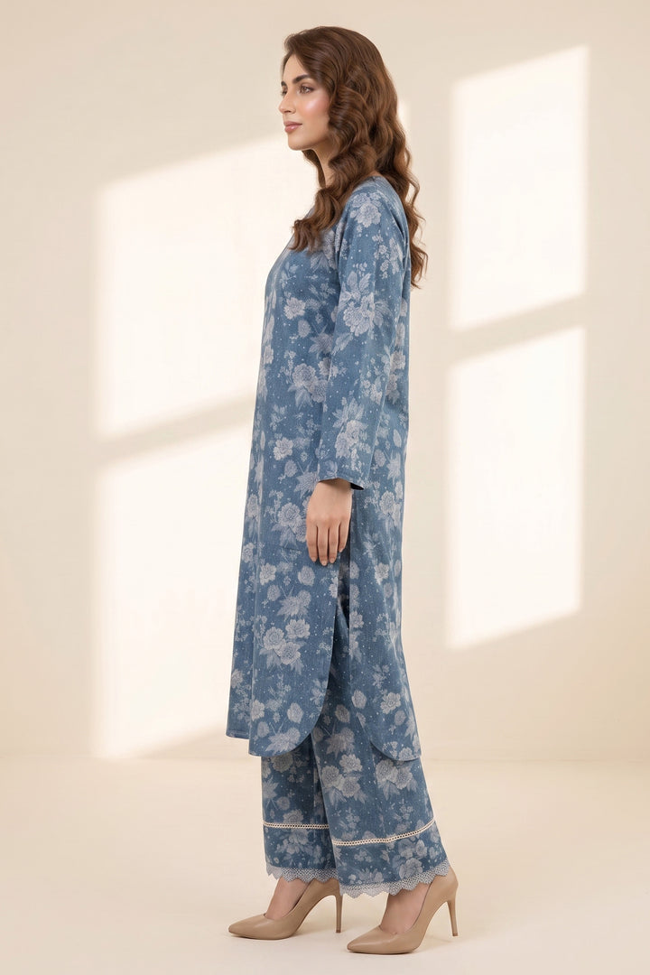 2 Piece Classic Blue Unstitched Printed Cambric Co-Ord Set