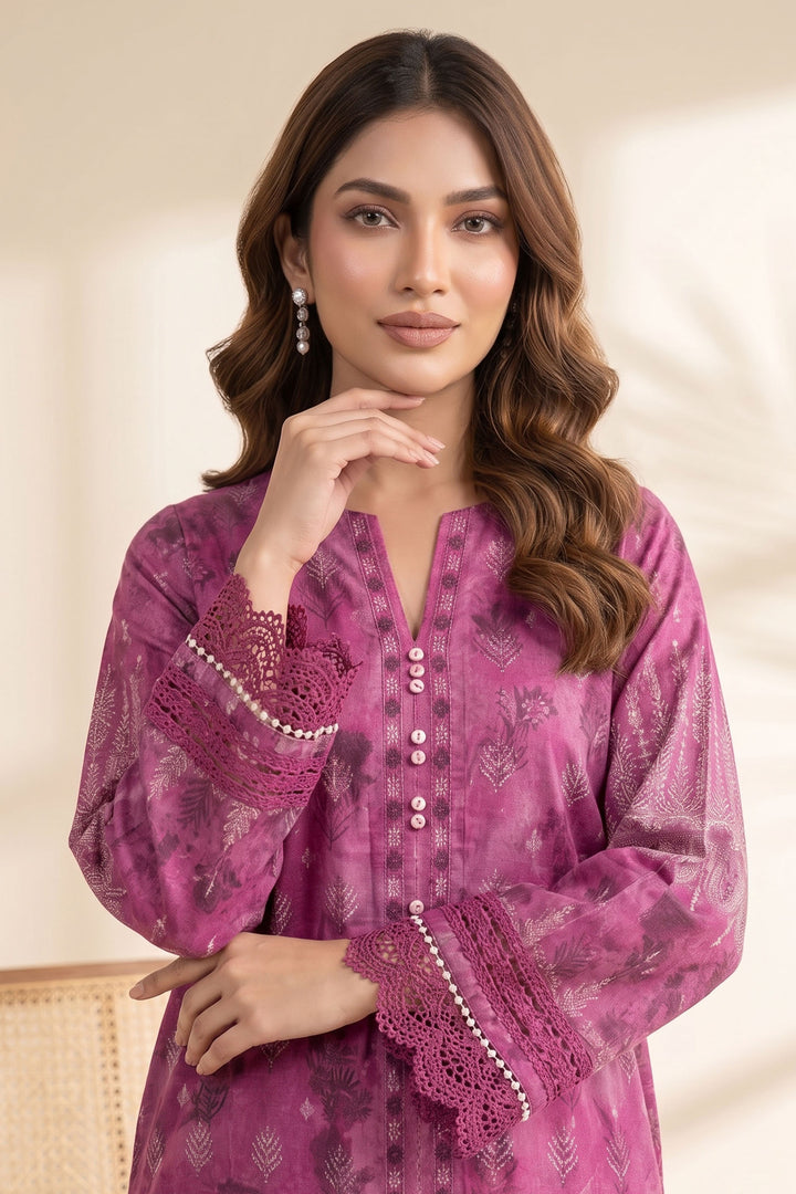2 Piece Deep Pink Unstitched Printed Cambric Co-Ord Set