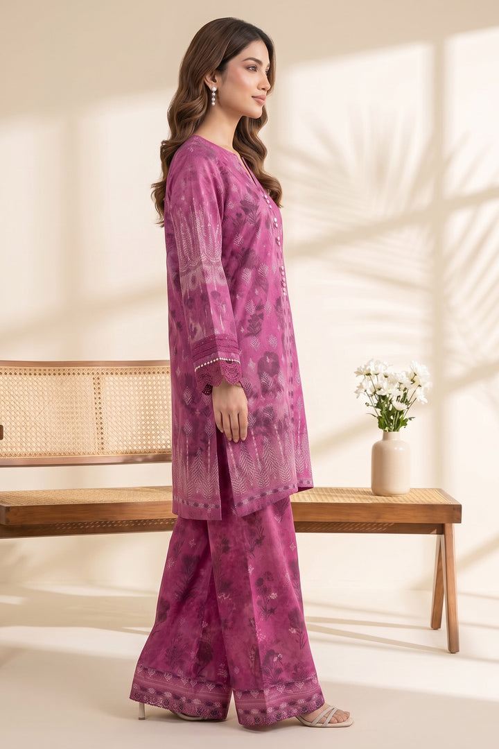 2 Piece Deep Pink Unstitched Printed Cambric Co-Ord Set