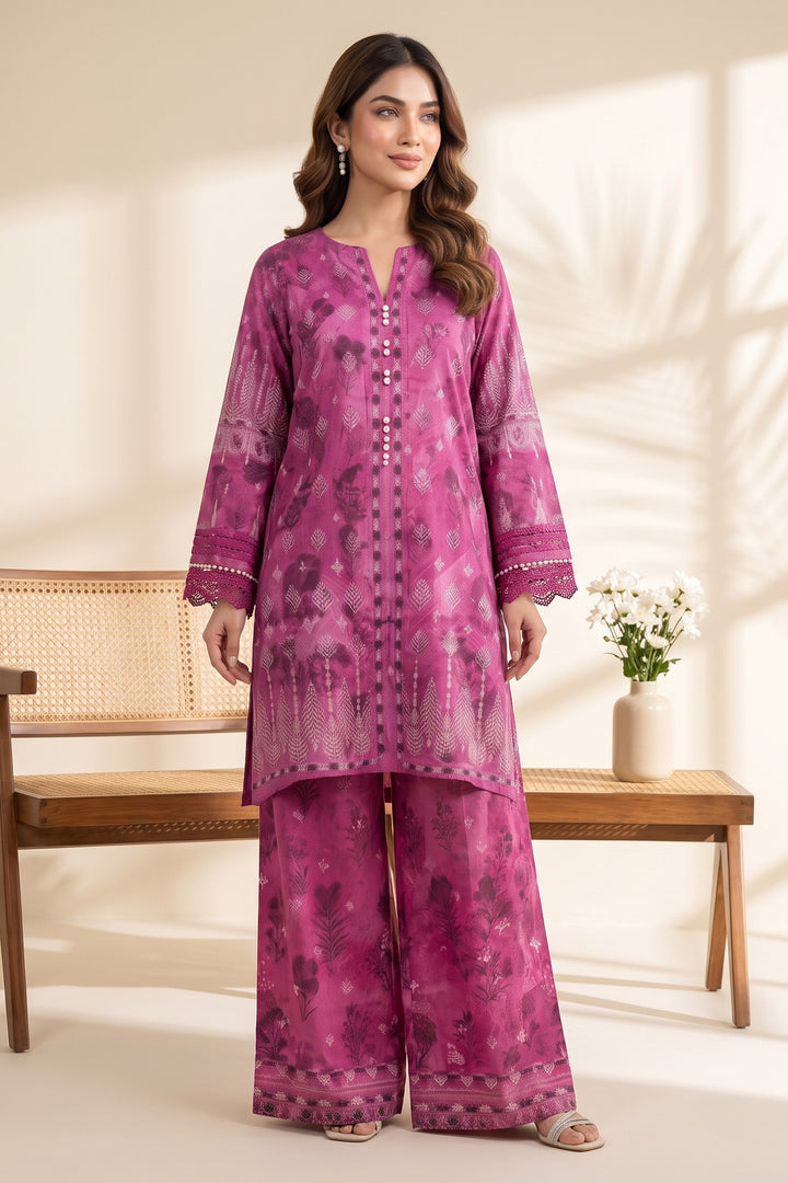 2 Piece Deep Pink Unstitched Printed Cambric Co-Ord Set