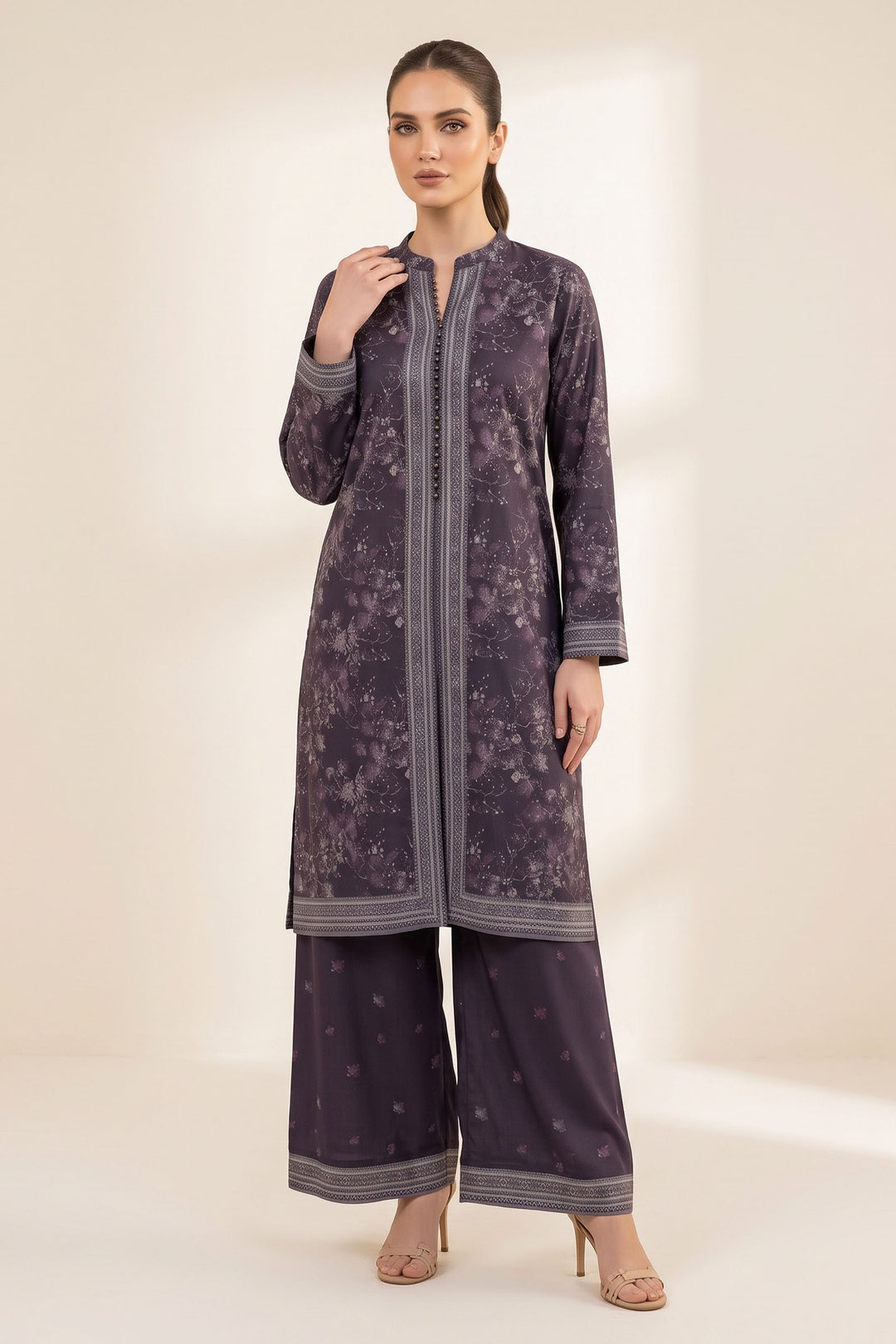 2 Piece Grape Purple Unstitched Printed Cambric Co-Ord Set
