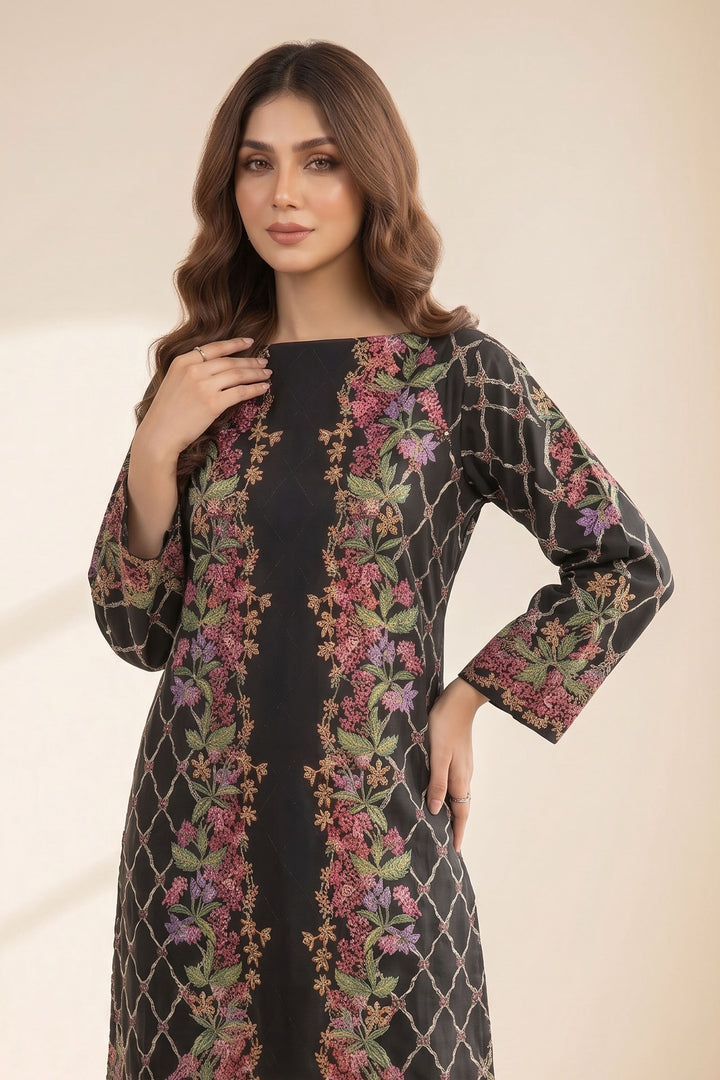 2 Piece Grey And Black Unstitched Printed Cambric Co-Ord Set