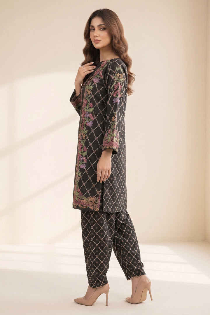 2 Piece Grey And Black Unstitched Printed Cambric Co-Ord Set