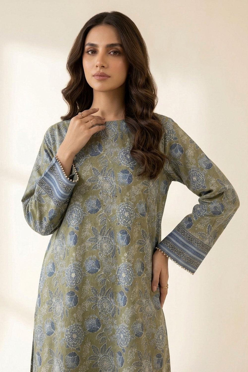 2 Piece Laurel Green Unstitched Printed Cambric Co-Ord Set