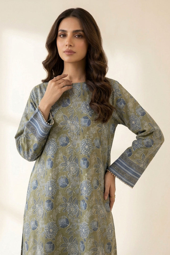 2 Piece Laurel Green Unstitched Printed Cambric Co-Ord Set