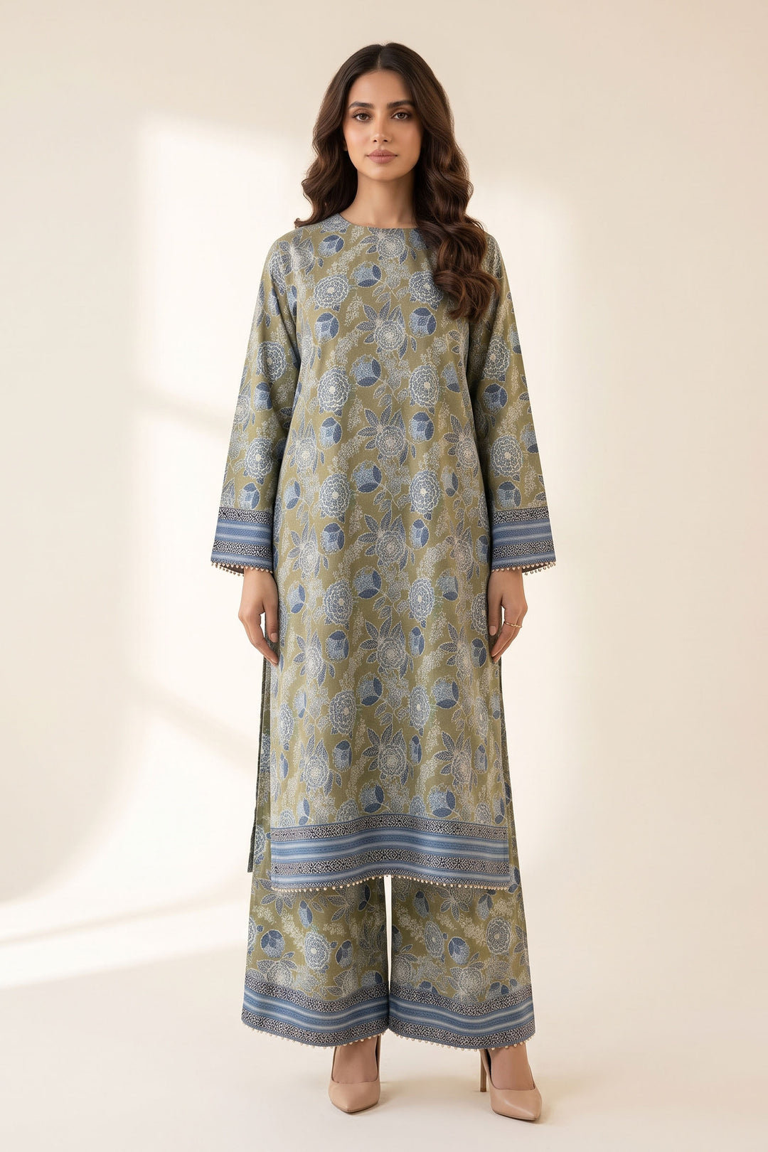2 Piece Laurel Green Unstitched Printed Cambric Co-Ord Set
