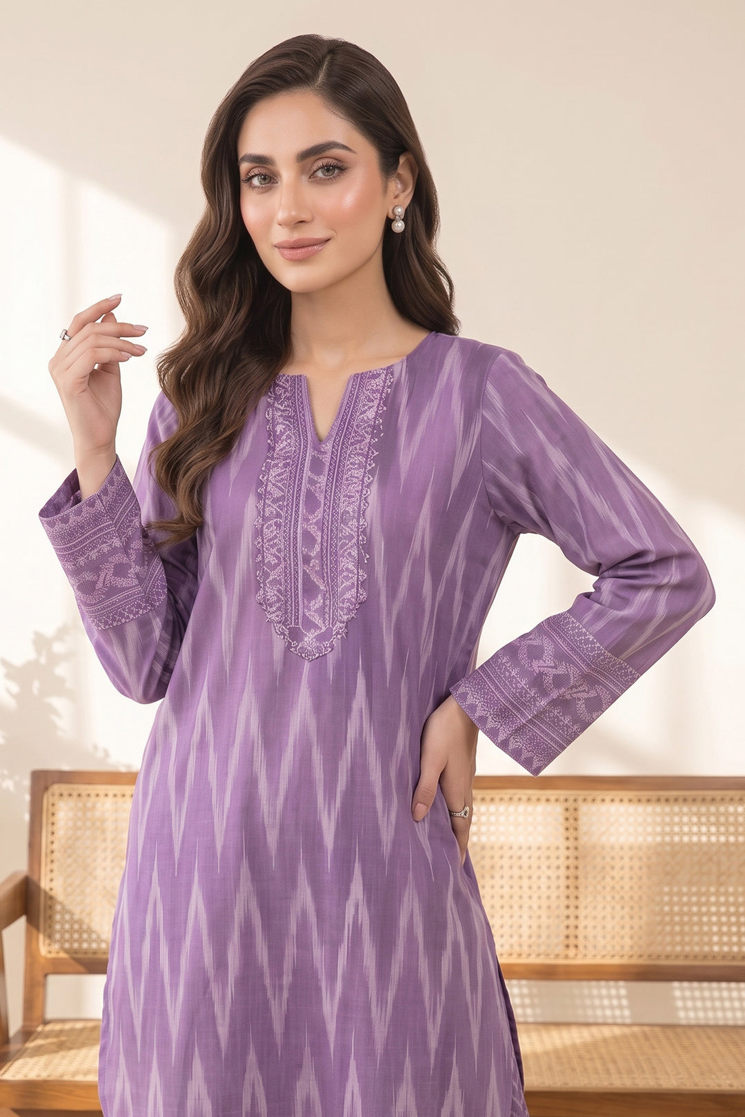 2 Piece Lavender Purple Unstitched Printed Cambric Co-Ord Set