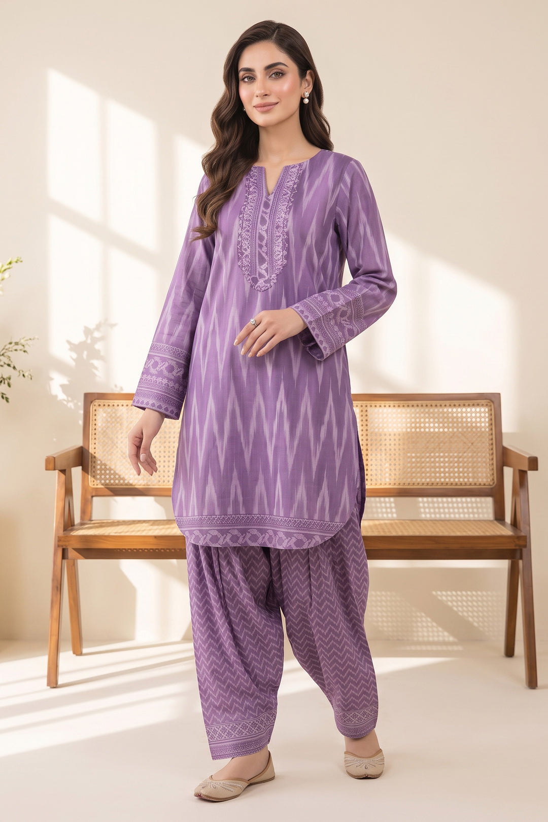 2 Piece Lavender Purple Unstitched Printed Cambric Co-Ord Set