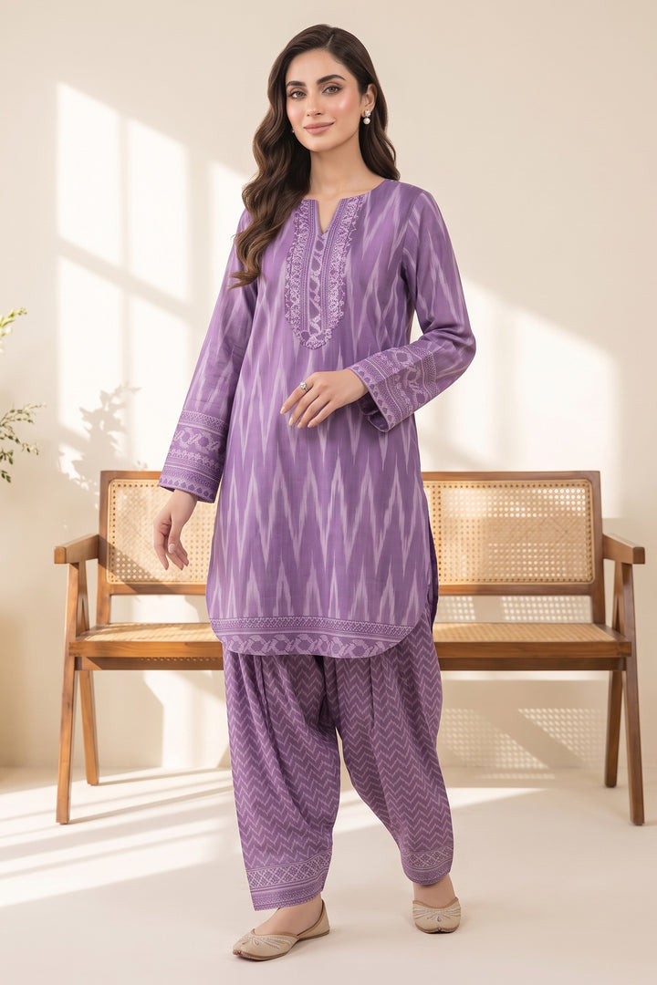 2 Piece Lavender Purple Unstitched Printed Cambric Co-Ord Set