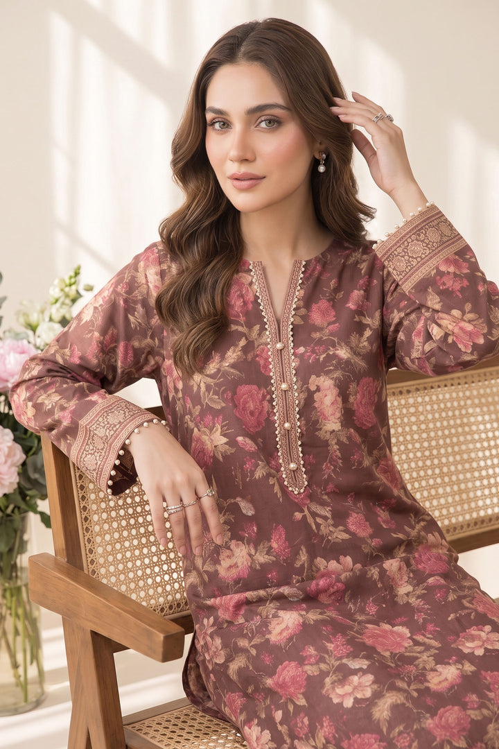 2 Piece Merlot Red Unstitched Printed Cambric Co-Ord Set