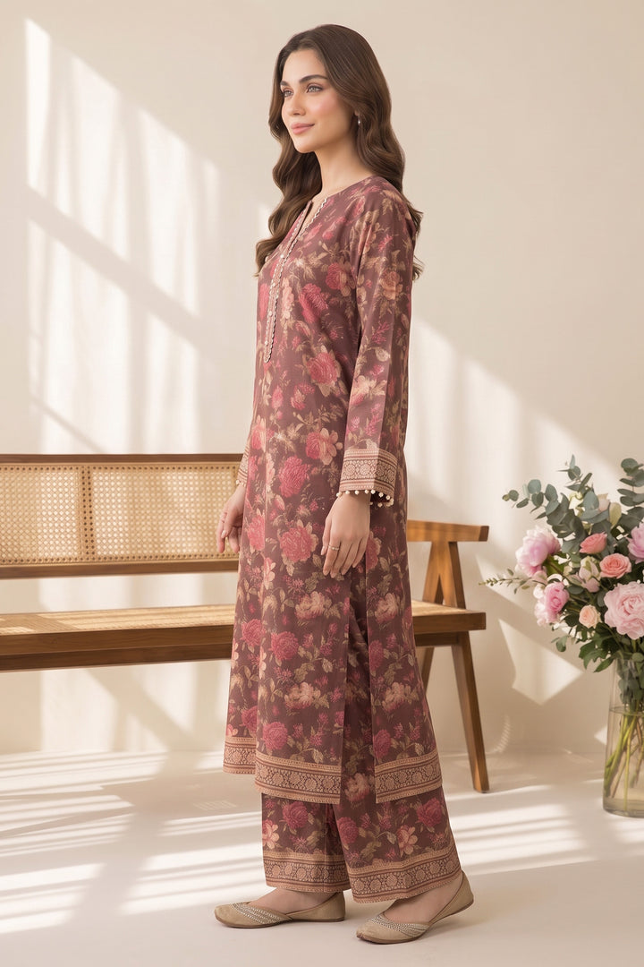 2 Piece Merlot Red Unstitched Printed Cambric Co-Ord Set