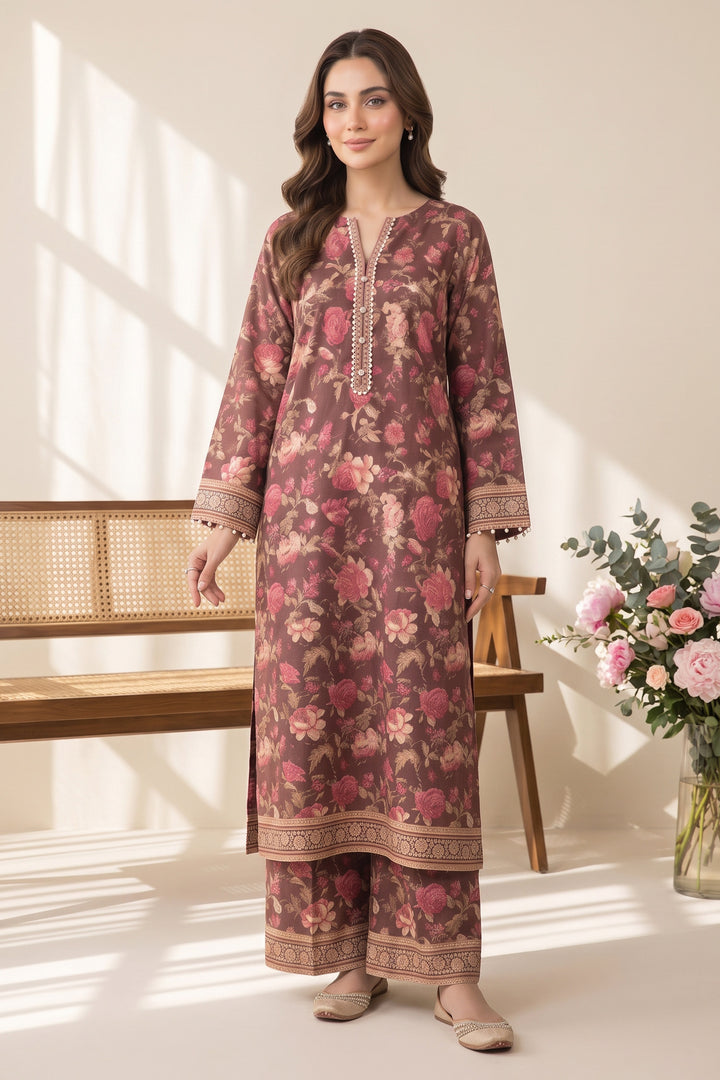 2 Piece Merlot Red Unstitched Printed Cambric Co-Ord Set