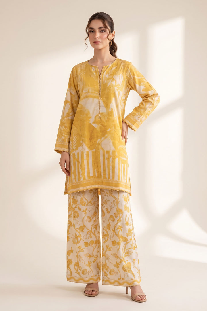 2 Piece Naples Yellow Unstitched Printed Cambric Co-Ord Set