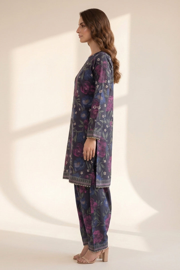2 Piece Purple Taupe Unstitched Printed Cambric Co-Ord Set