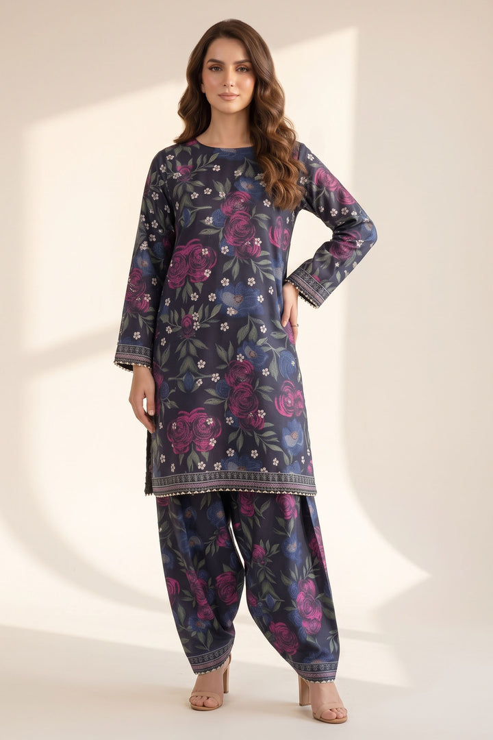 2 Piece Purple Taupe Unstitched Printed Cambric Co-Ord Set