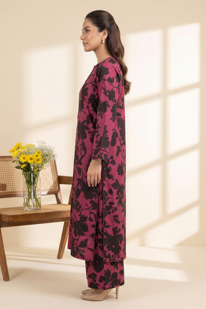 2 Piece  Shocking Pink Unstitched Printed Cambric Co-Ord Set