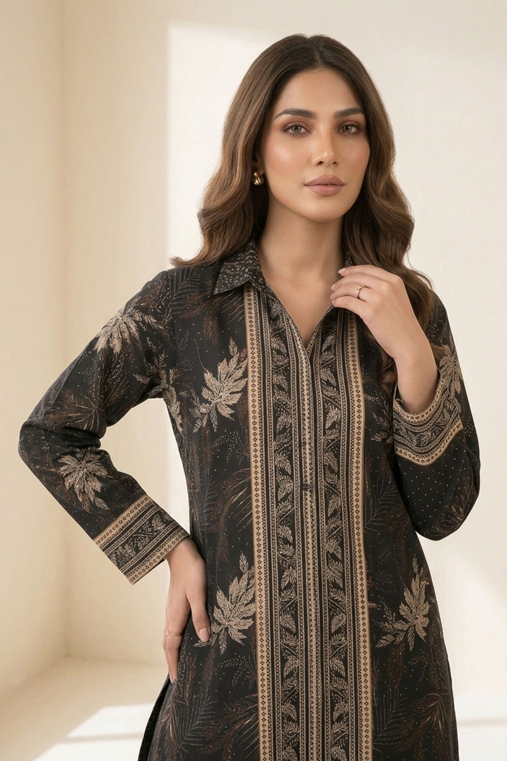 2 Piece Smoky Black Unstitched Printed Cambric Co-Ord Set