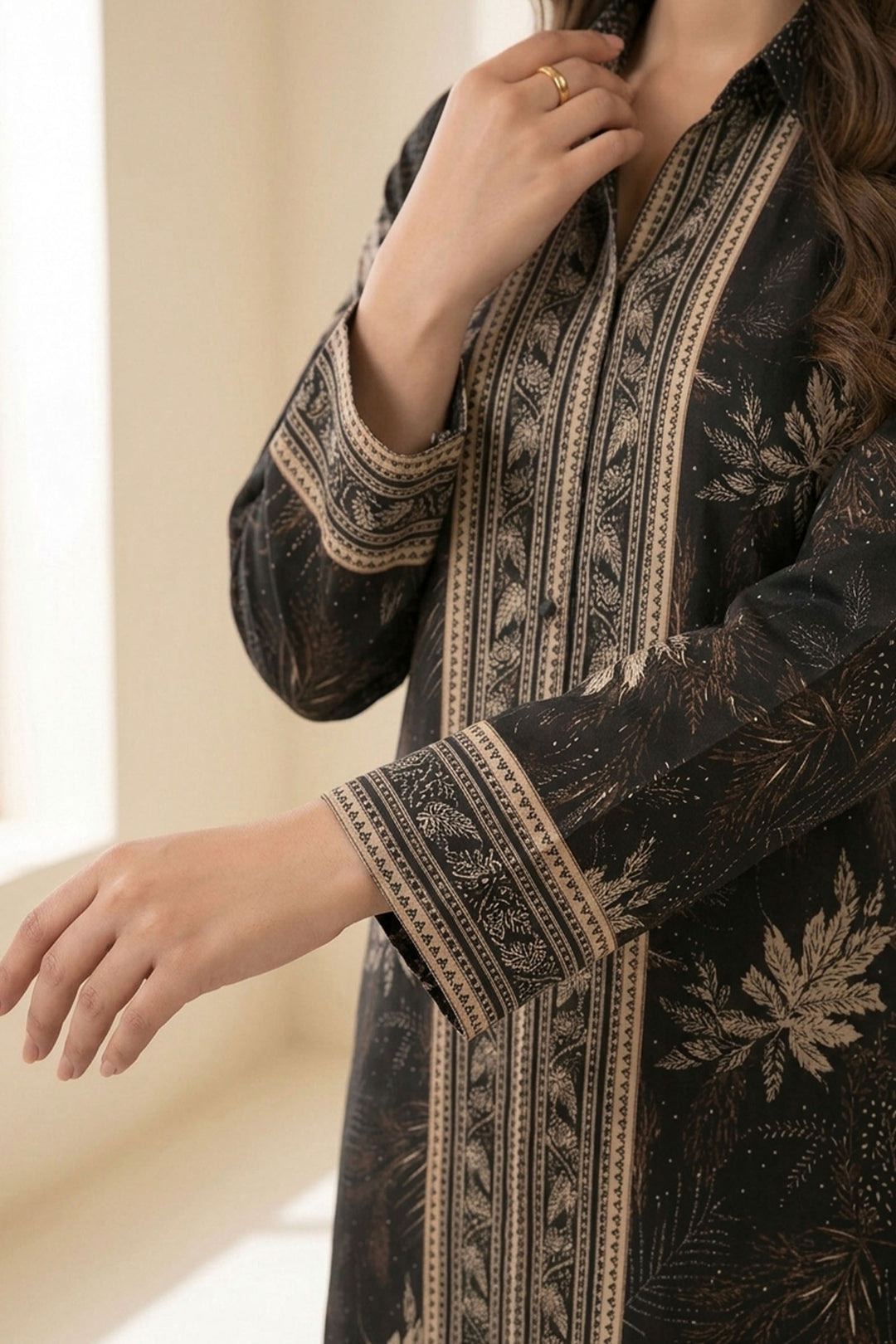 2 Piece Smoky Black Unstitched Printed Cambric Co-Ord Set