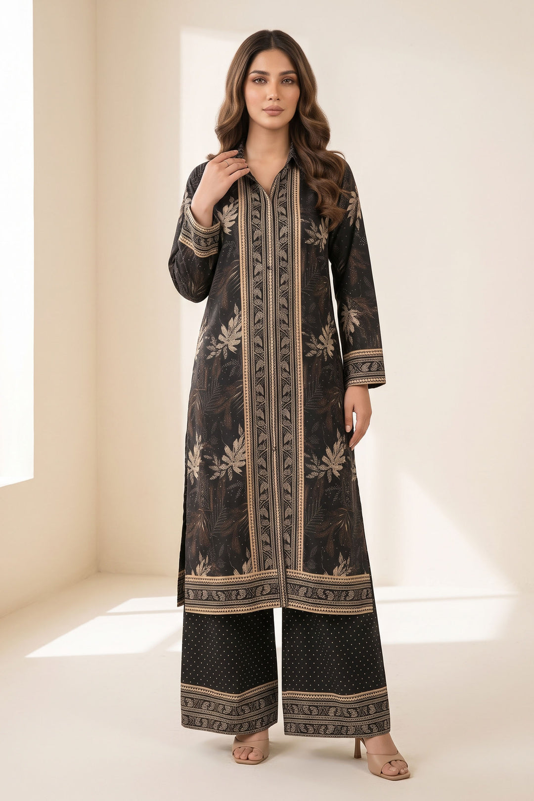 2 Piece Smoky Black Unstitched Printed Cambric Co-Ord Set