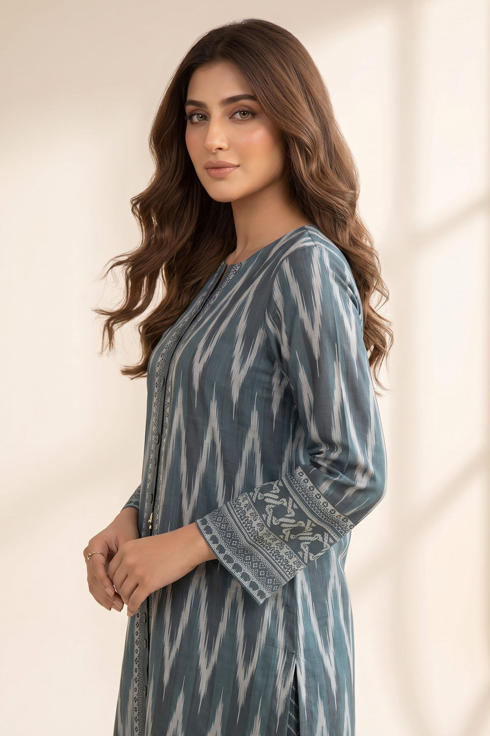 2 Piece Teal Blue Unstitched Printed Cambric Co-Ord Set