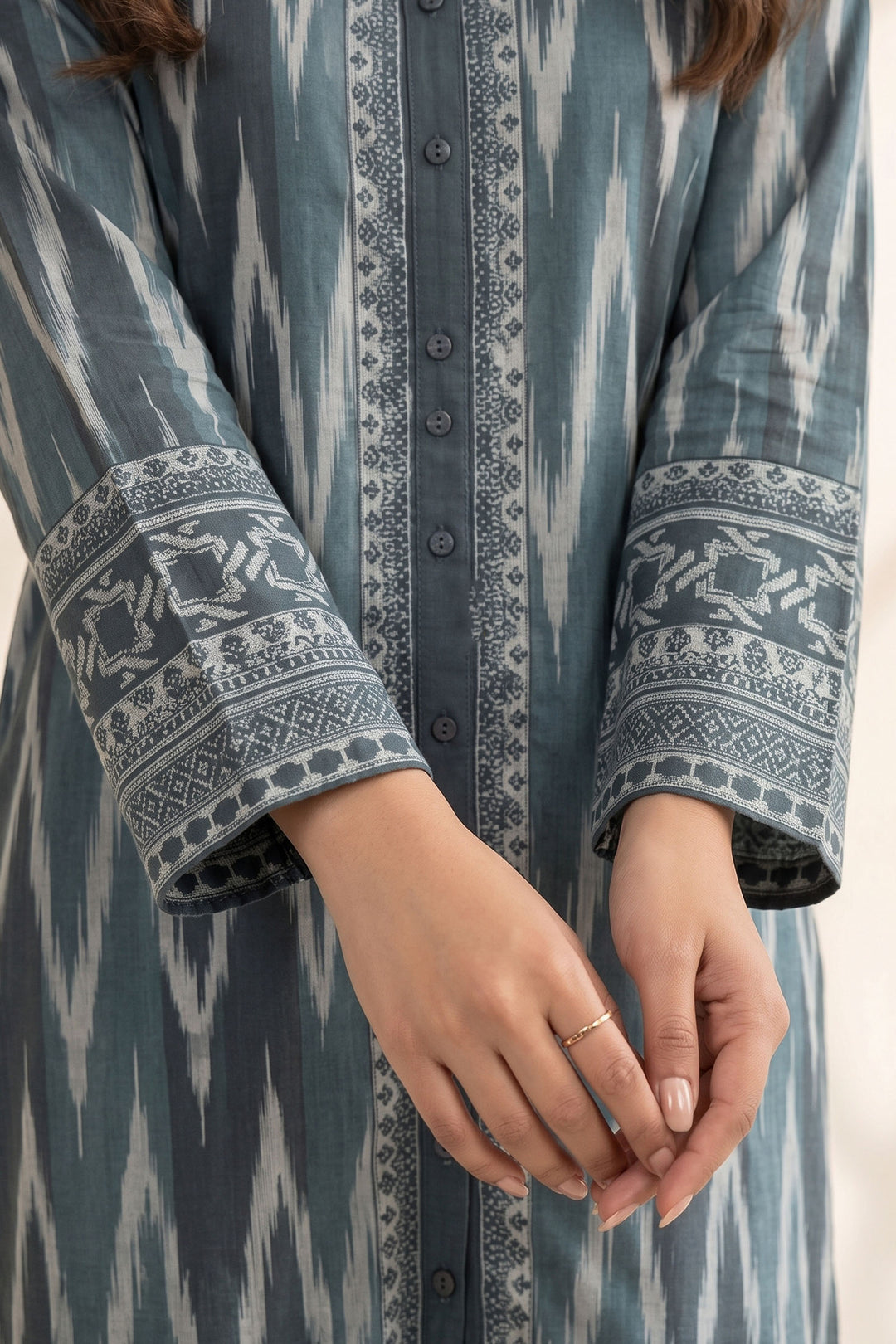 2 Piece Teal Blue Unstitched Printed Cambric Co-Ord Set