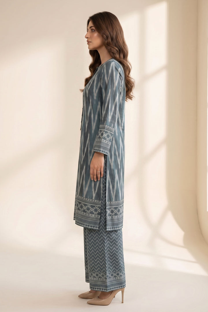 2 Piece Teal Blue Unstitched Printed Cambric Co-Ord Set