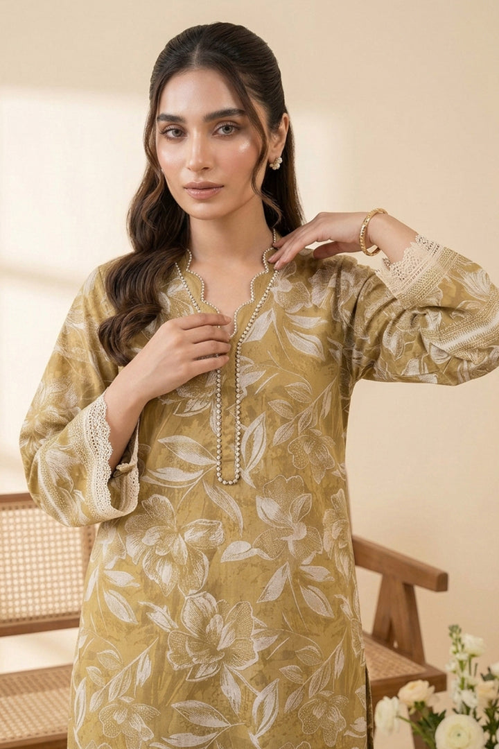 2 Piece Unstitched Premium Dark Goldenrod Printed Co-Ord Set