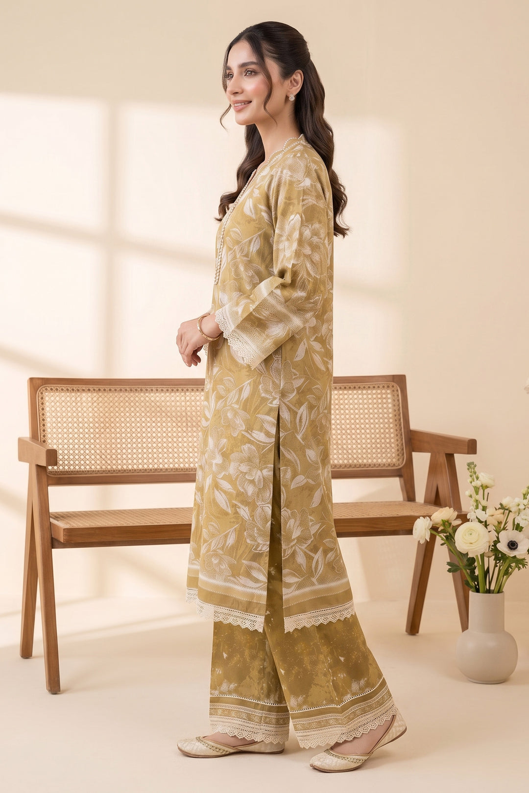 2 Piece Unstitched Premium Dark Goldenrod Printed Co-Ord Set