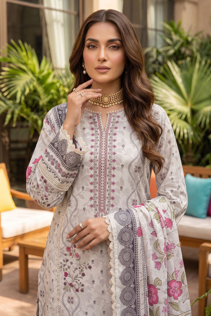 Light Gray 3 Piece Unstitched Premium Printed Lawn