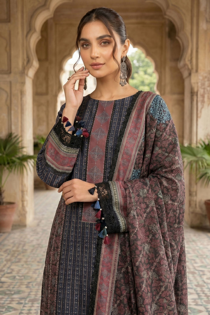 Black 3 Piece Unstitched Premium Printed Lawn