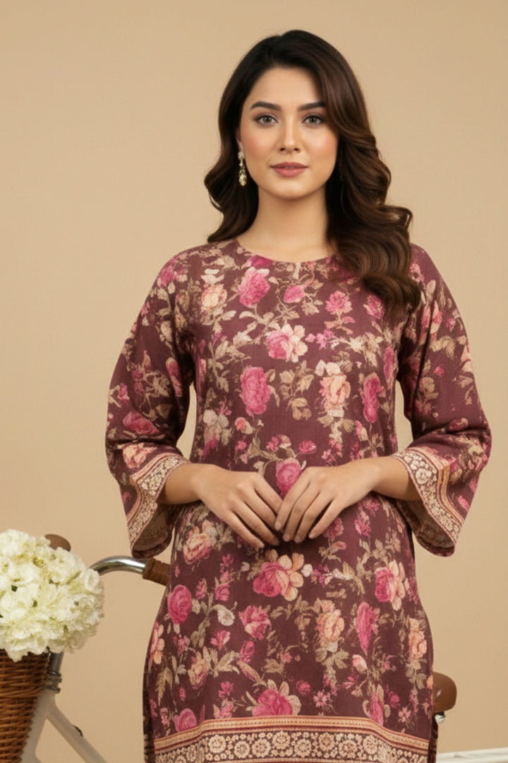 Unstitched Premium Merlot red Printed Co-Ord Set