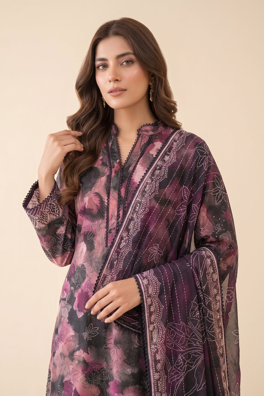 3 Piece Unstitched Plum Premium Linen