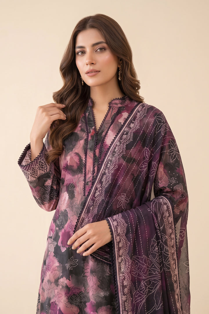 3 Piece Unstitched Plum Premium Linen