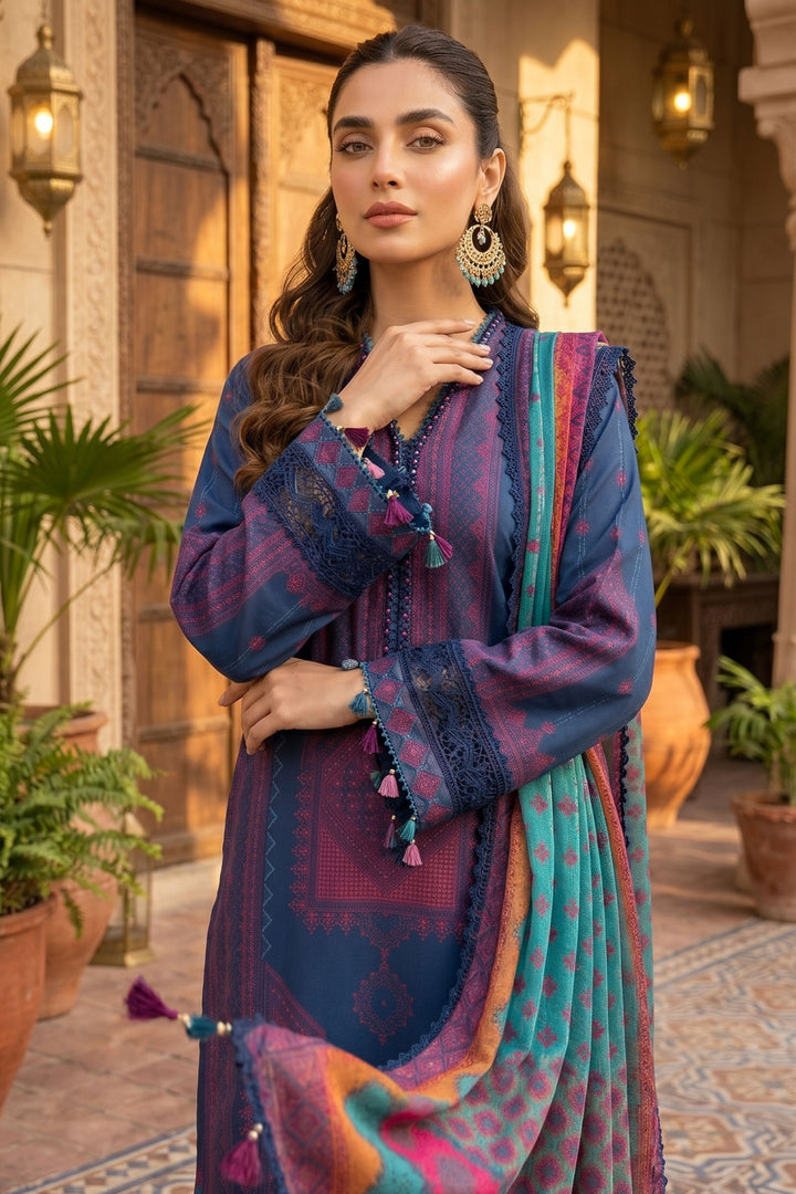 3 Piece Unstitched Rust Blue Premium Lawn