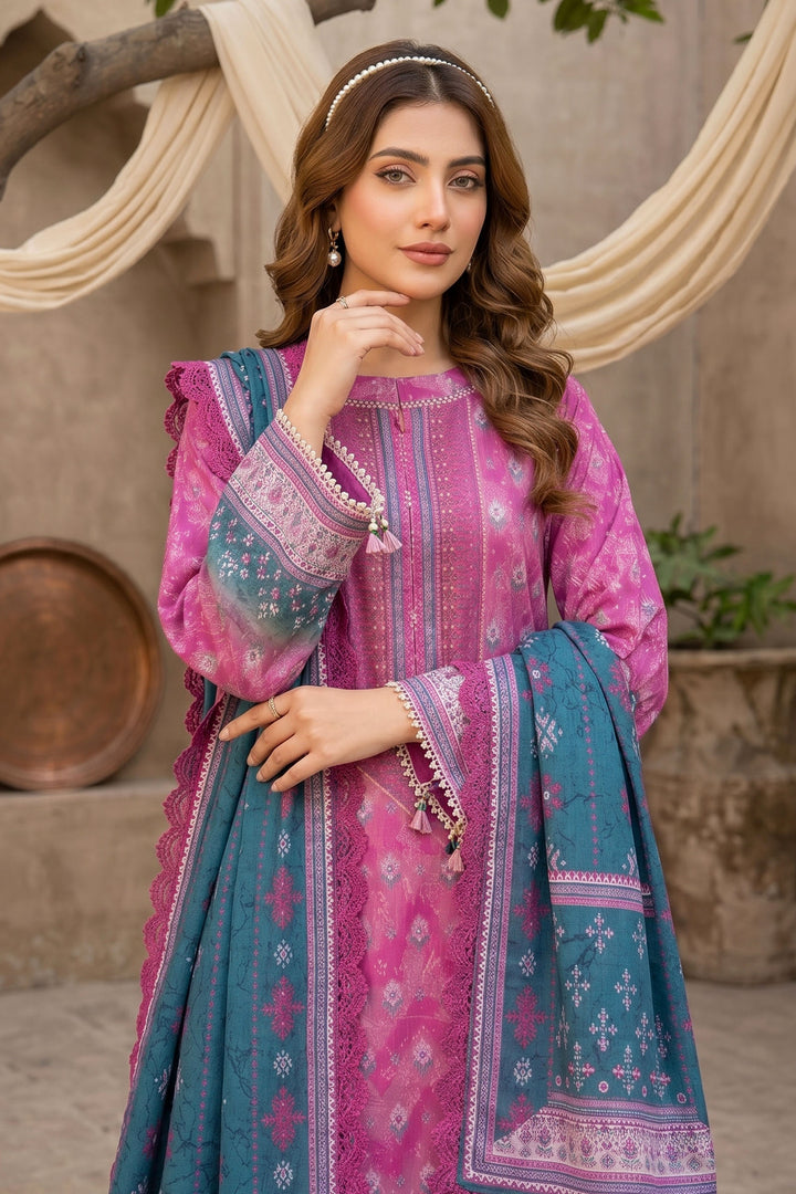 3 Piece Unstitched Pink Premium Lawn