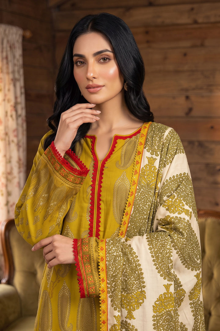 3 Piece Unstitched Olive Premium Linen