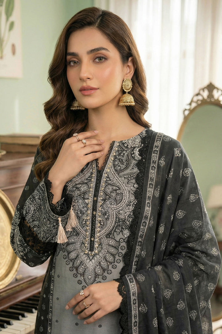 Black 3 Piece Unstitched Premium Printed Lawn