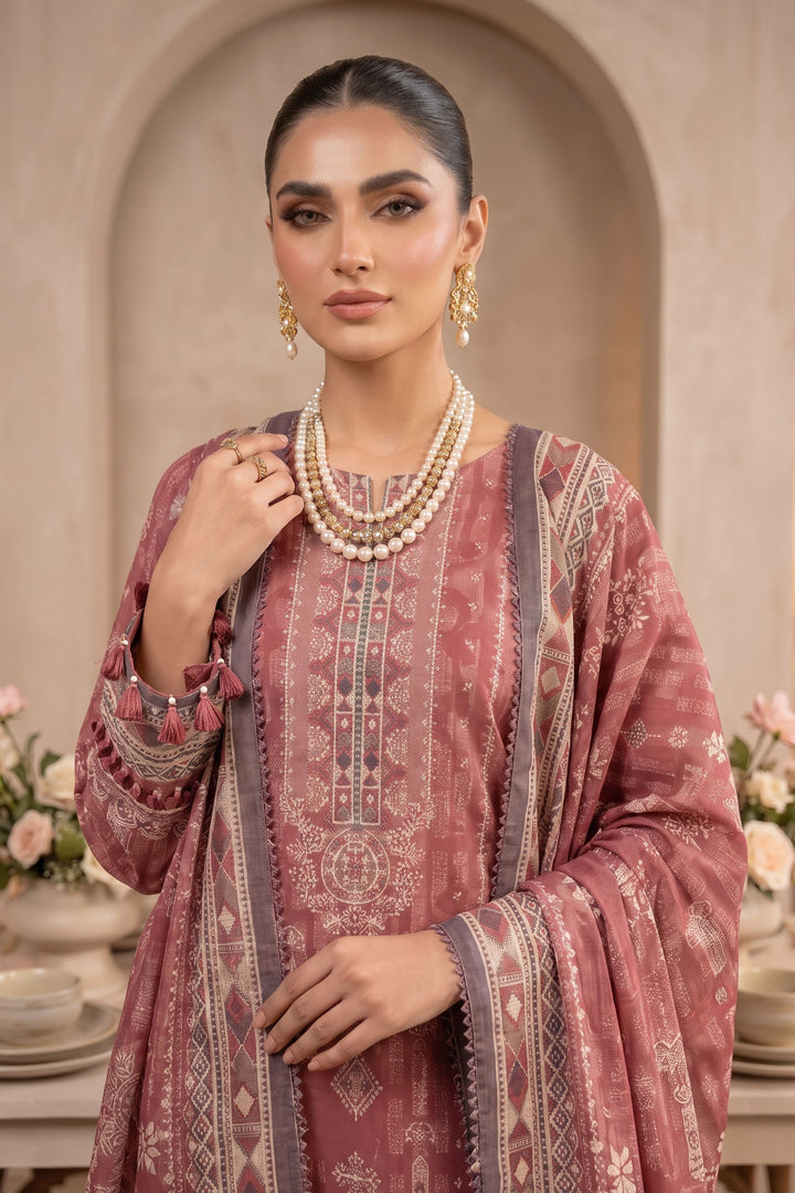 Brick Red 3 Piece Unstitched Premium Printed Lawn