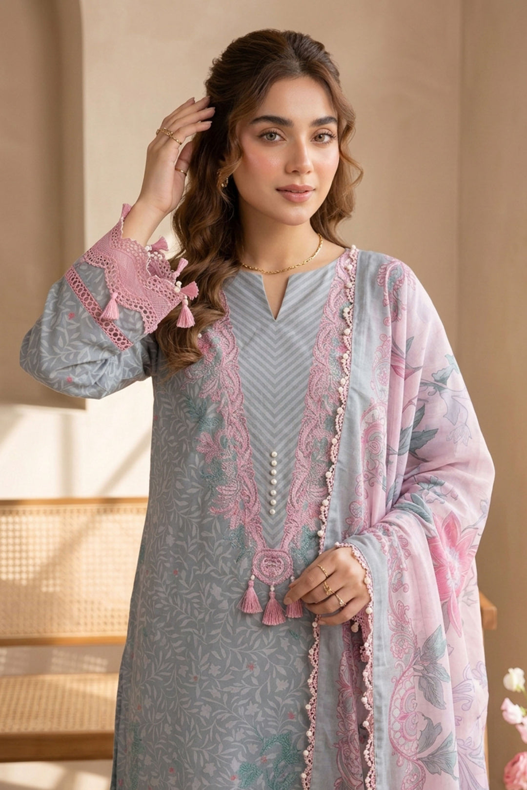 Hit Gray 3 Piece Unstitched Premium Printed Lawn
