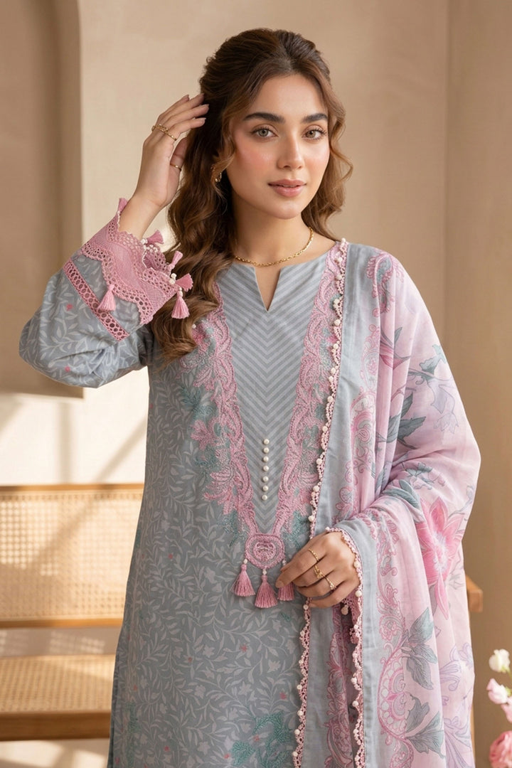 Hit Gray 3 Piece Unstitched Premium Printed Lawn