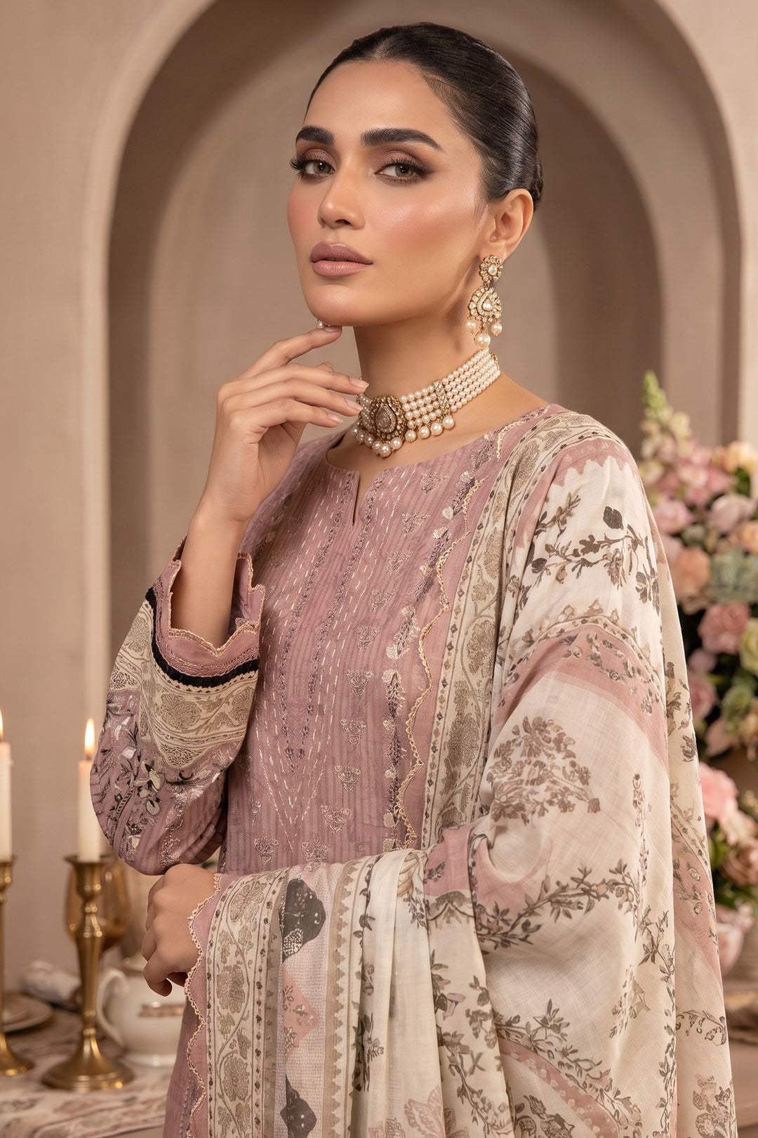 Dusty Pink 3 Piece Unstitched Premium Printed Lawn