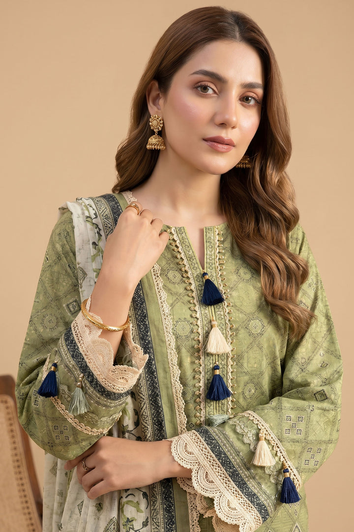 Olive 3 Piece Unstitched Premium Printed Lawn