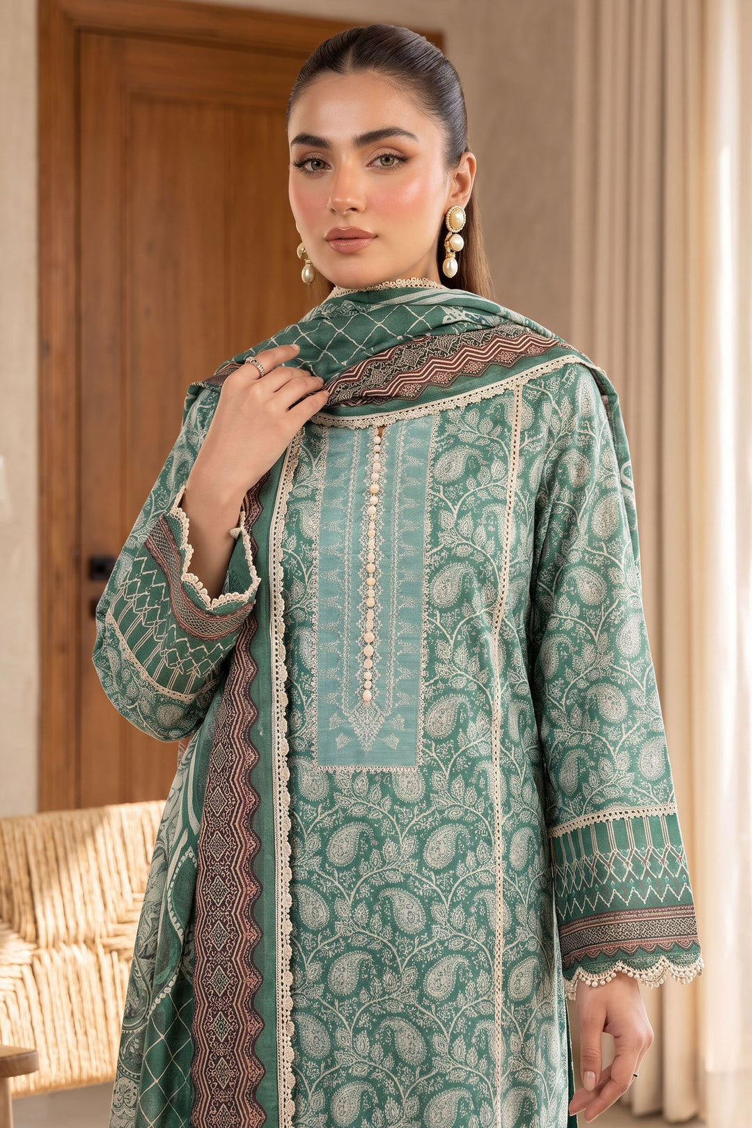 Green Cyan 3 Piece Unstitched Premium Printed Lawn